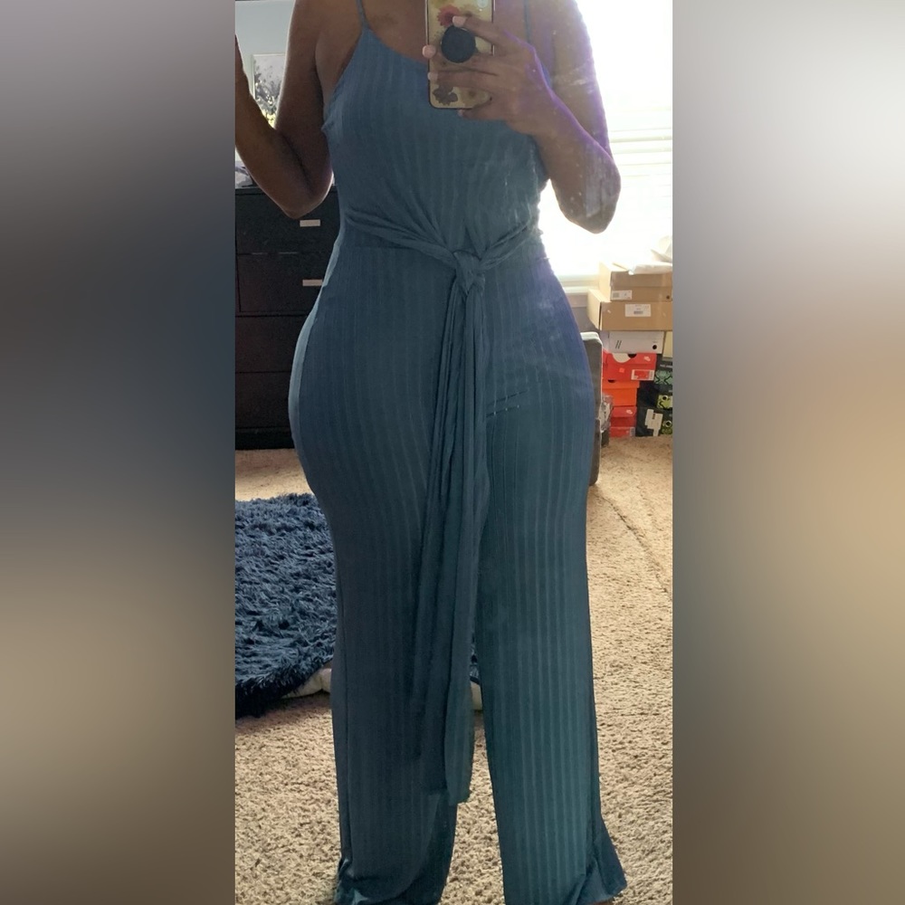Light blue spaghetti strap jumpsuit